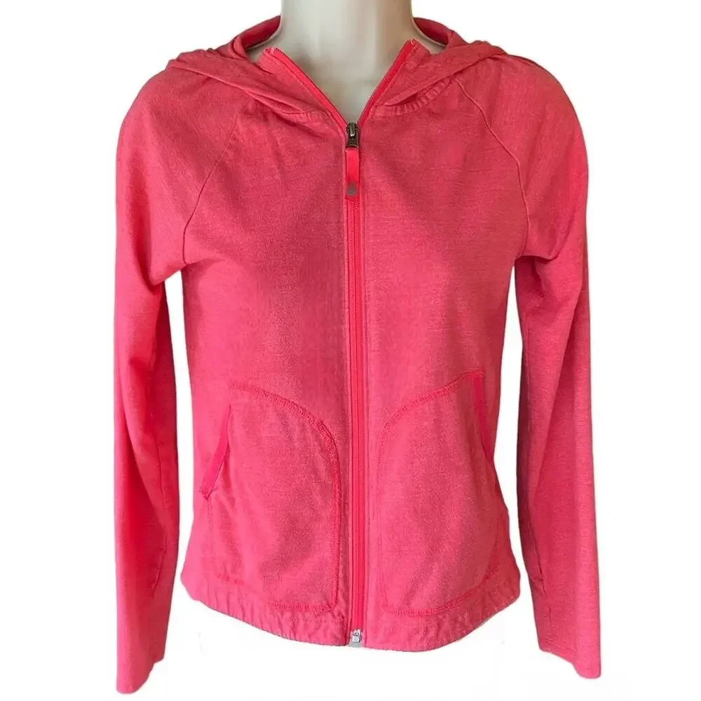 THE NORTH FACE Coral Pink Full Zip Up Hoodie Jacket Front Logo Girls LARGE 14/16
